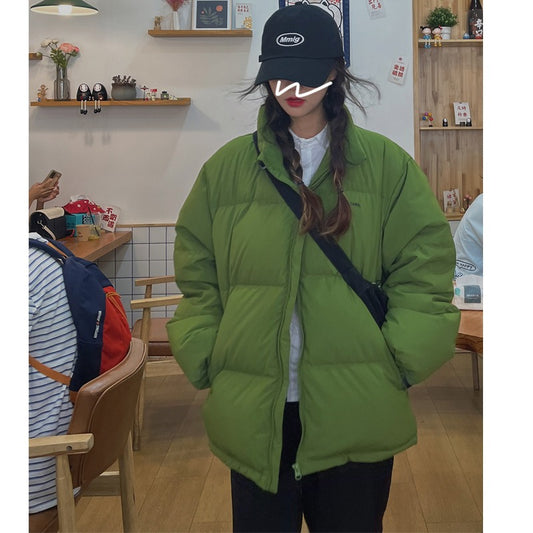 Trendy Green Down Cotton Jacket for Women - Harajuku Style