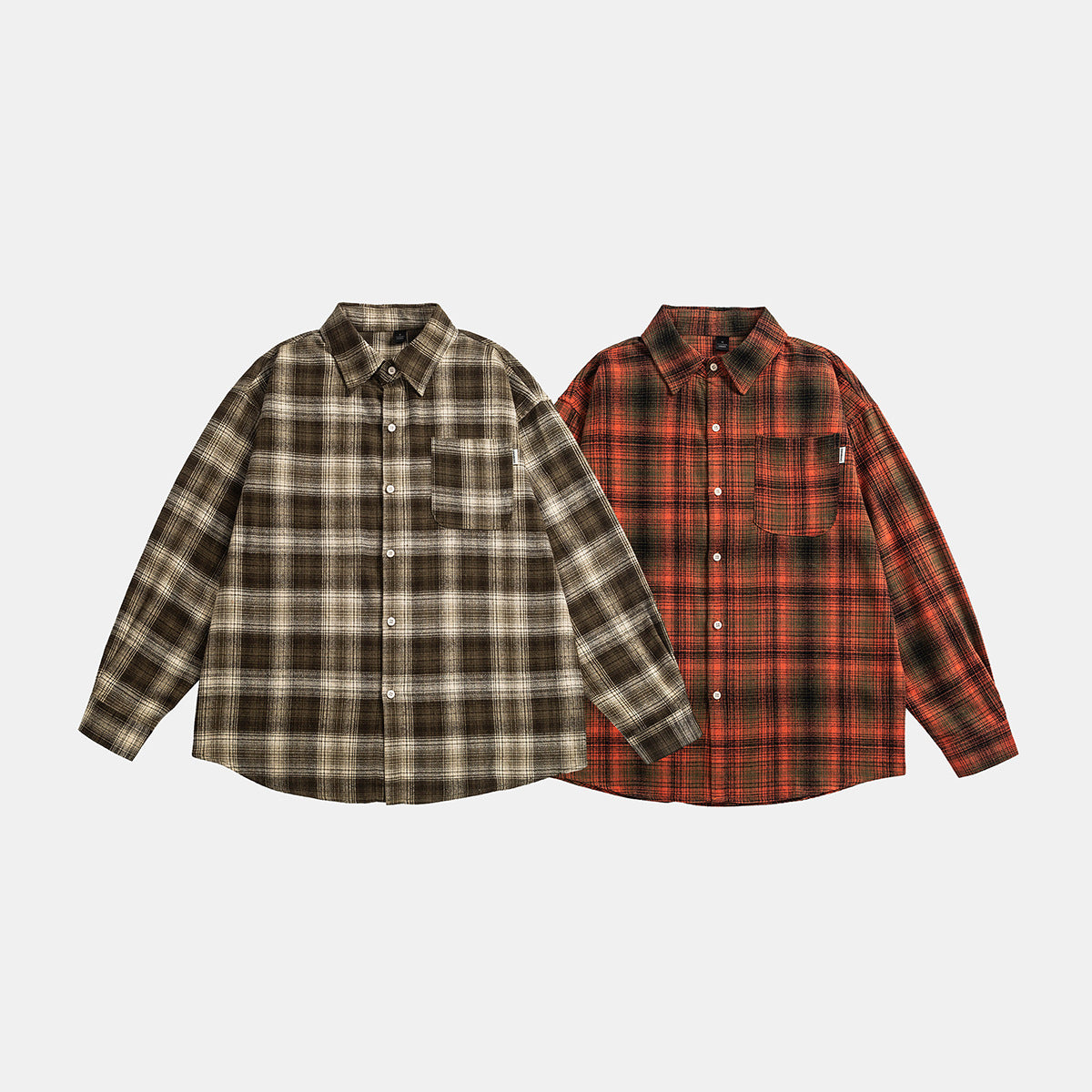 Casual Long Sleeve Checkered Plaid Shirt Loose Fit Design