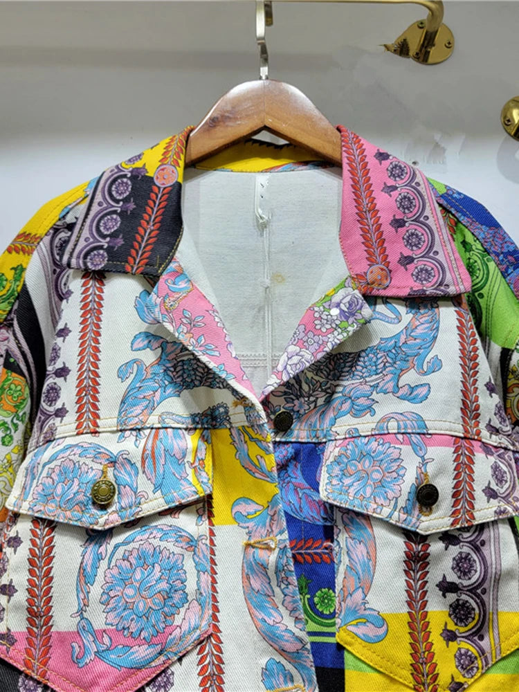 Retro Floral Harajuku Denim Jacket for Women