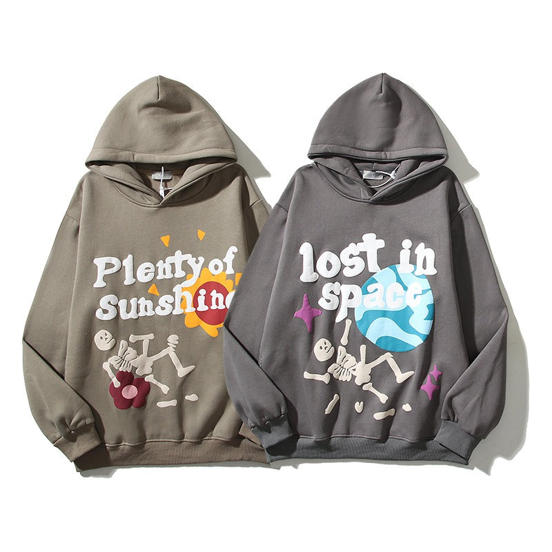 Harajuku Style Retro Graffiti Foam Letter Printing Hoodie