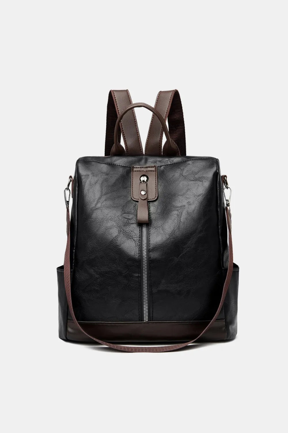 Leather Backpack Bag in Black, Caramel, and Dark Green
