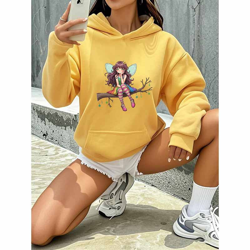 Cartoon Fairy Hooded Sweatshirt - Playful Harajuku Style