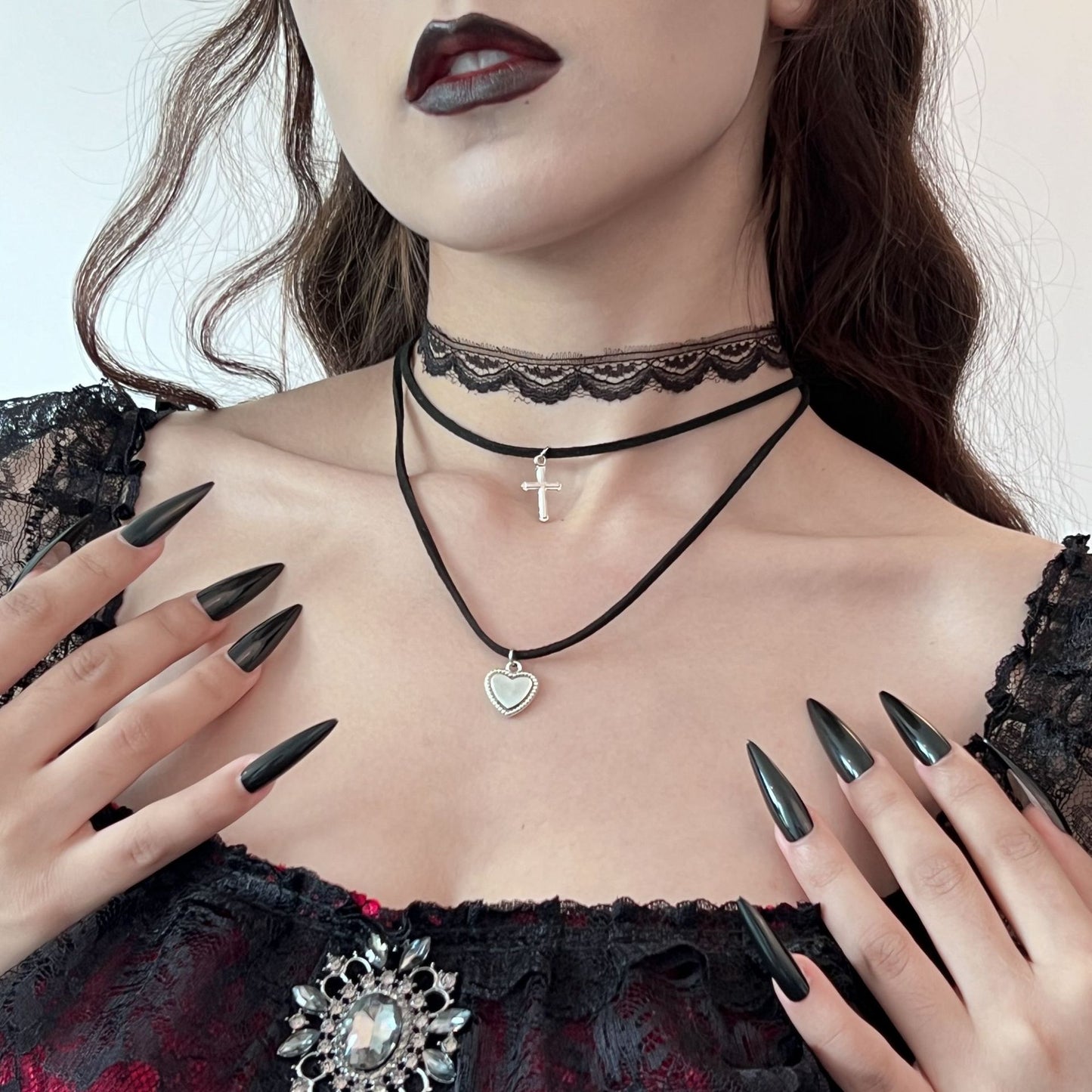 Harajuku Heart-Shaped Lace Necklace Set