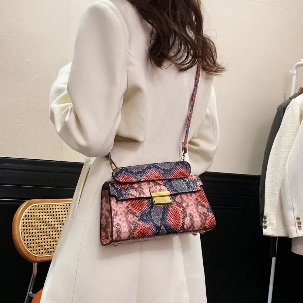 Playful PU Leather Snakeskin Print Crossbody Bag