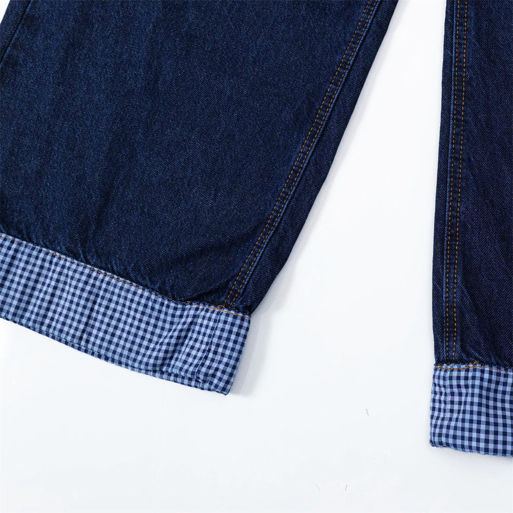 Cuffed Colorblock Denim Pants with Unique Pocket Design