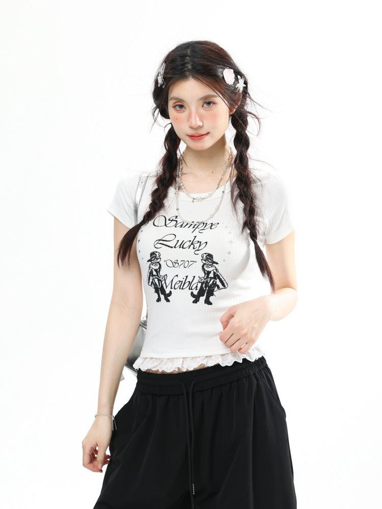 Lace Short Sleeved T-Shirt for Women