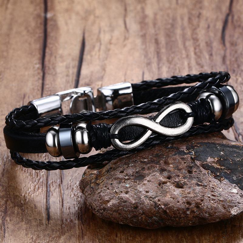 Harajuku Style Black Leather Infinity Men Bracelet