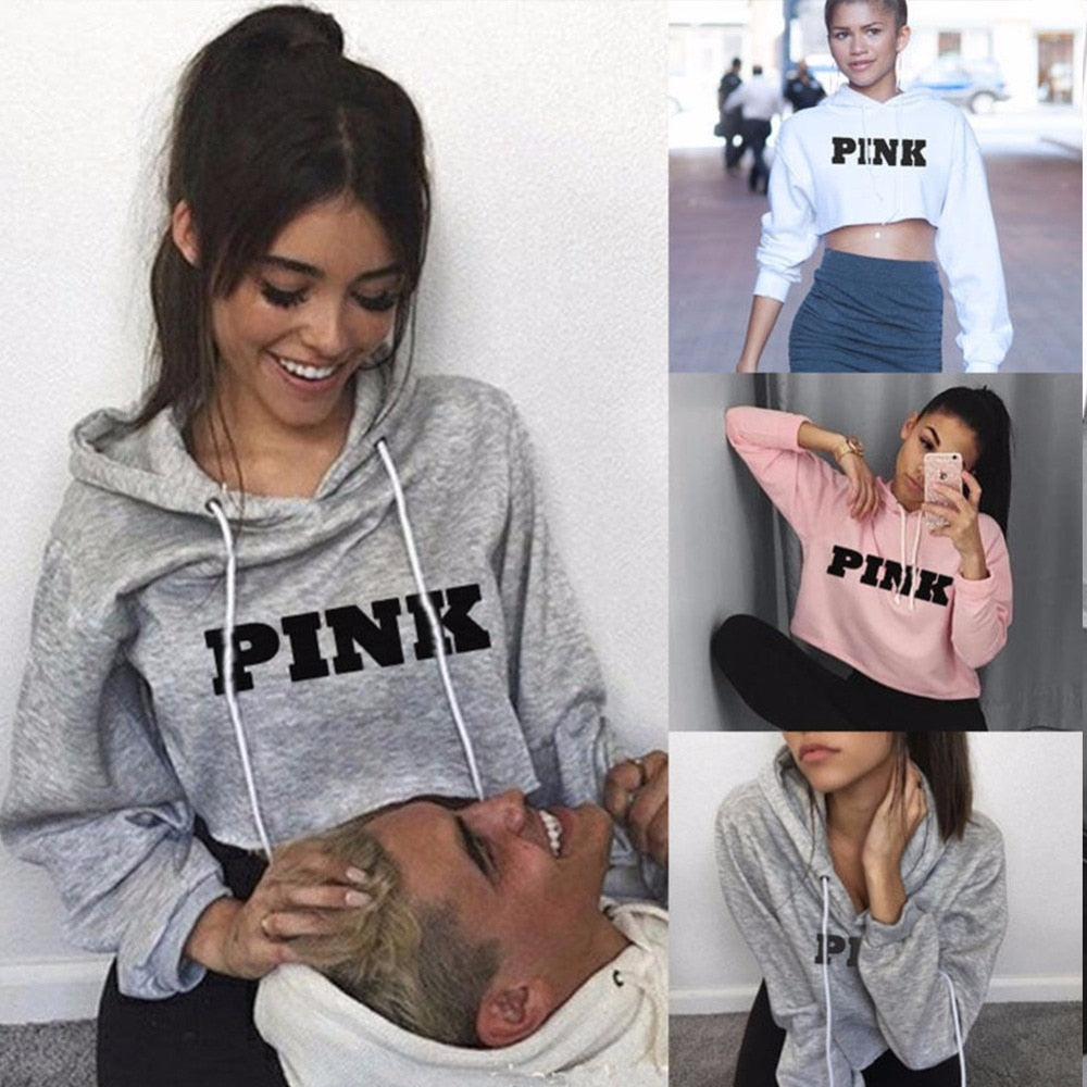 Harajuku Style Pink Cropped Oversized Hoodie for Women