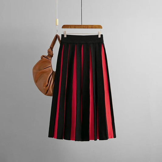 Harajuku Style Knitted Long Skirt - High Waist Black & White Stripes
