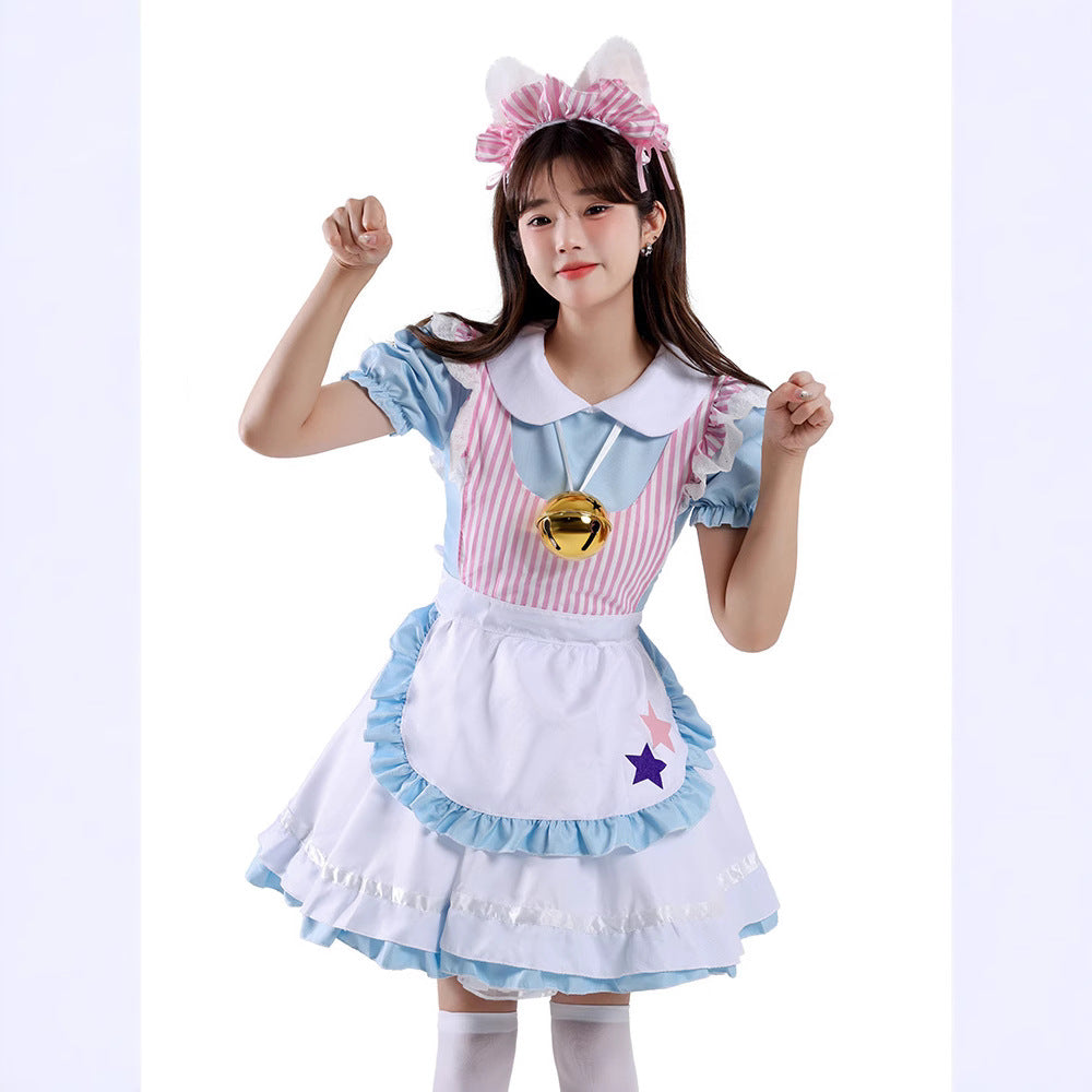 Cute Blue Sexy Cat Maid Lolita Dress Café Maid Uniform Work Costume