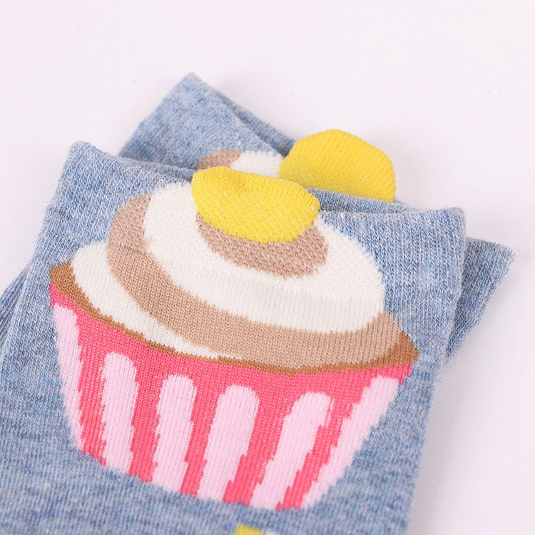 Kawaii Cupcake Ankle Socks - 5 Pairs Women’s Cotton Socks