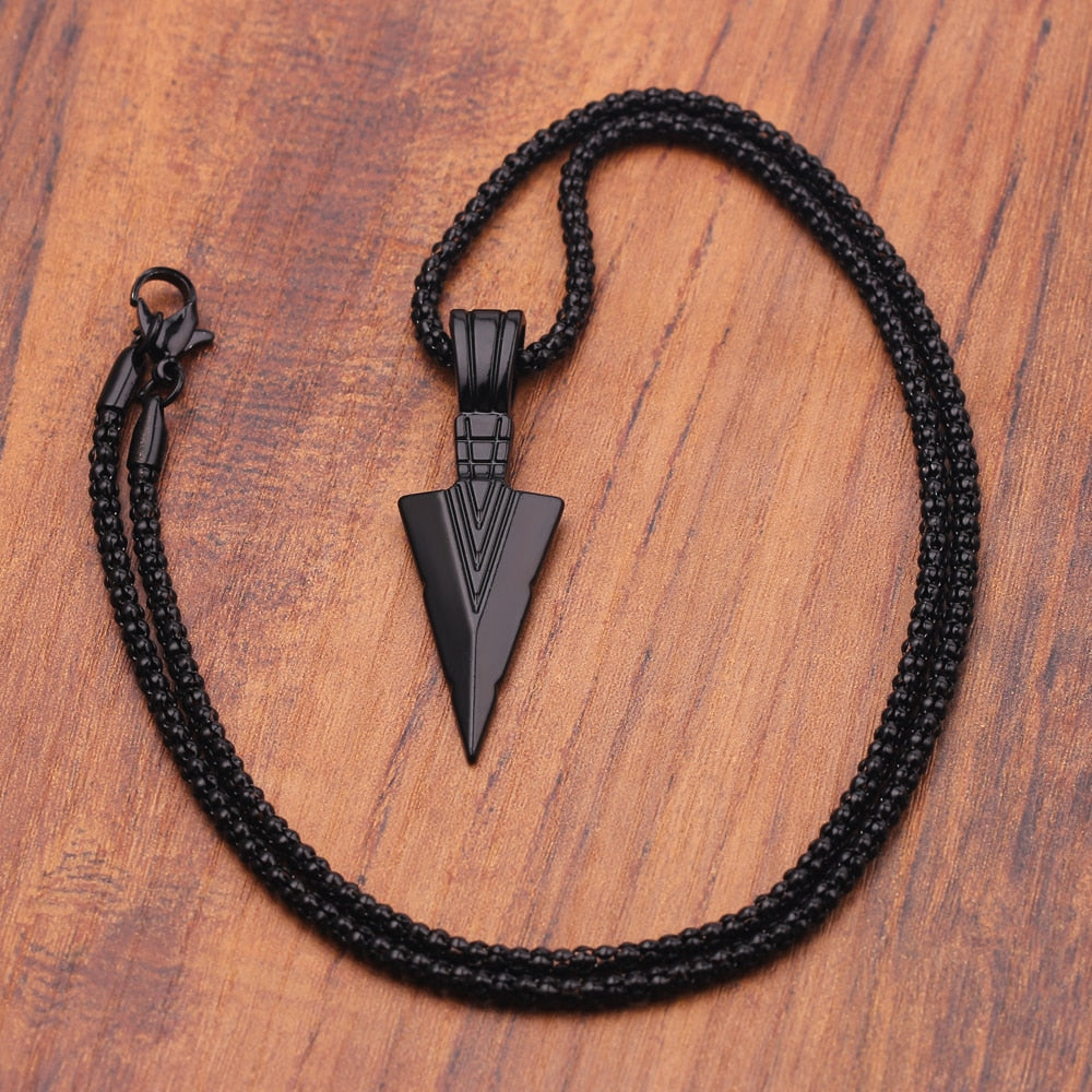 Matte Black Long Necklace with Arrow Pendant - Harajuku Style