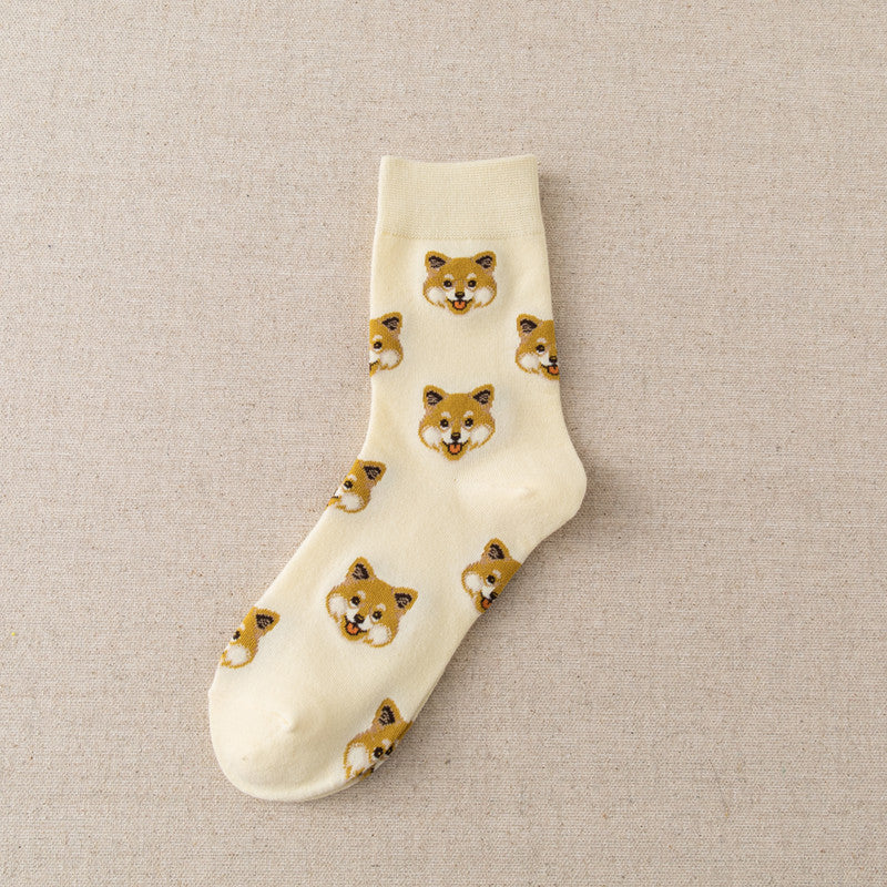 Cute Dog Mid-Calf Socks - Shiba Inu, Dalmatian, Maltese, and Pomeranian