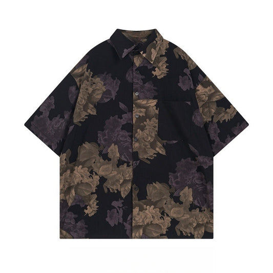 Retro Floral Short Sleeved Shirt for Women