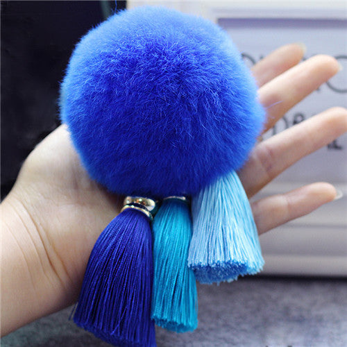 Faux Rabbit Fur Hair Ball Pompom Charm Keychain