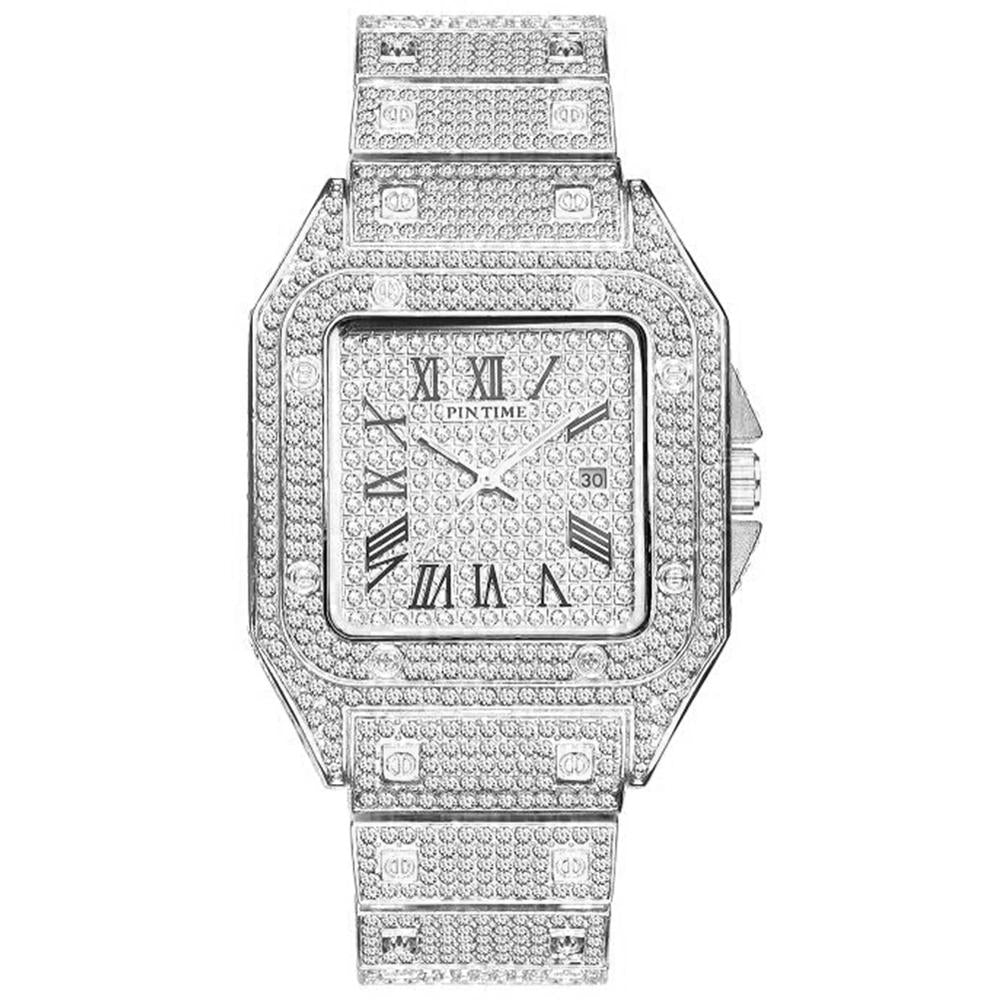 Luxury Square Diamond Quartz Watch for Men