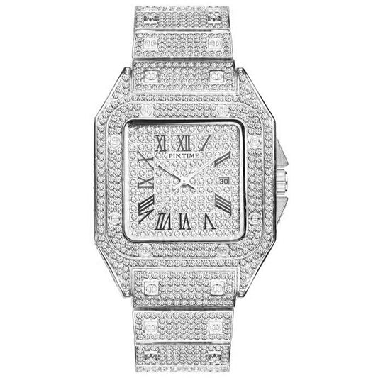 Luxury Square Diamond Quartz Watch for Men
