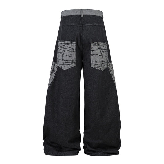 Harajuku Style Color Block Patchwork Denim Flare Pants