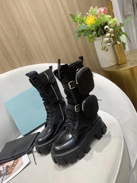 Women's Mid Martin Boots - New Leather Platform Tactical Knight Boots