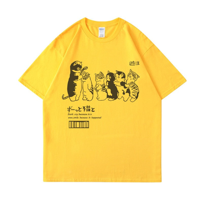Playful Fun Cat Meow T-shirt - Harajuku Style