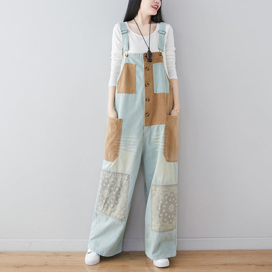 Ethnic Style Wide Leg Overalls
