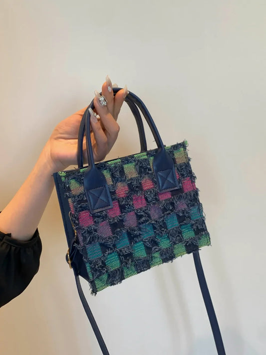 Raw Edge Plaid Shoulder Bag - Harajuku Style