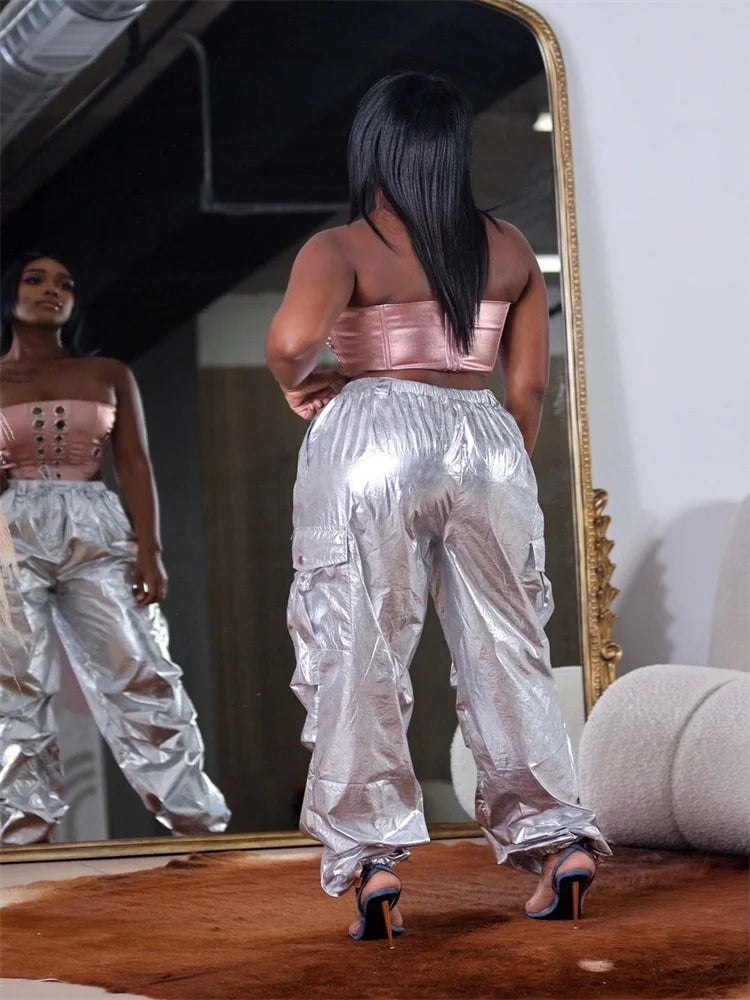 Weird Puss Bright Silk Cargo Pants - Harajuku Style