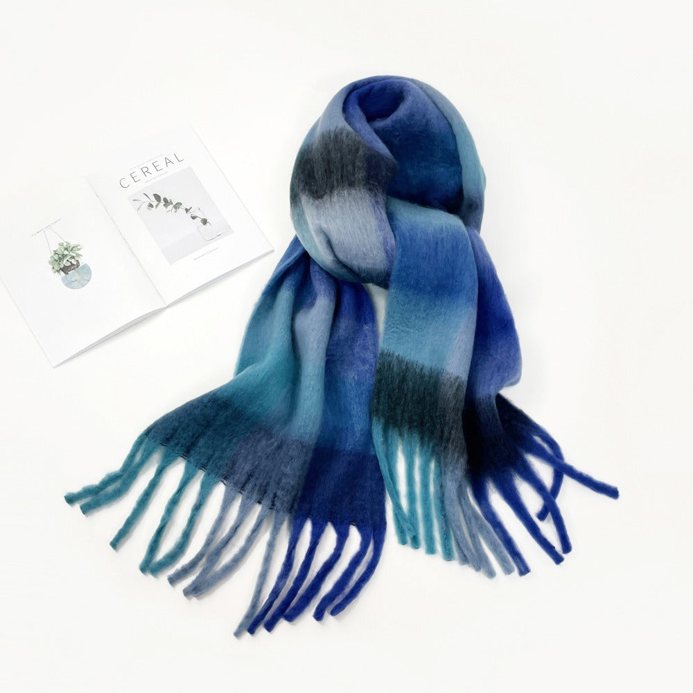 Colorful Plaid Mohair Scarf - Women's Winter Warmth