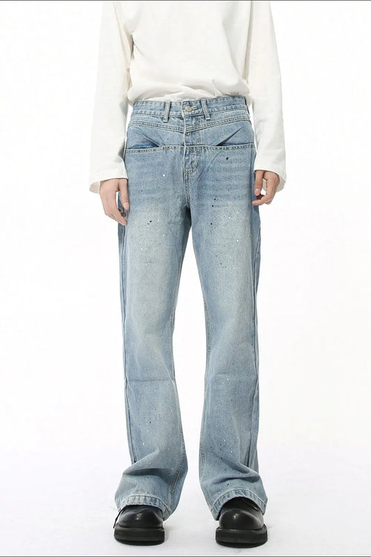 Harajuku Splash Ink Washed Jeans with Pockets