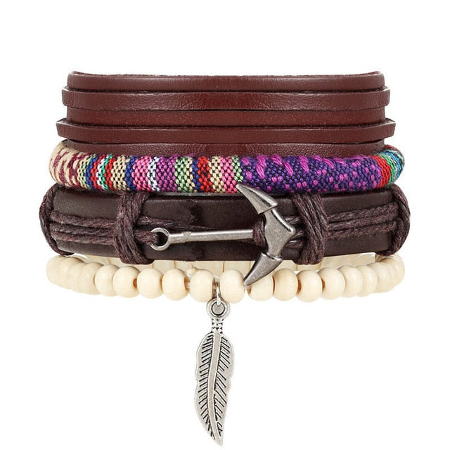 Punk Leather Lucky Spade Poker Charm Bracelet for Men