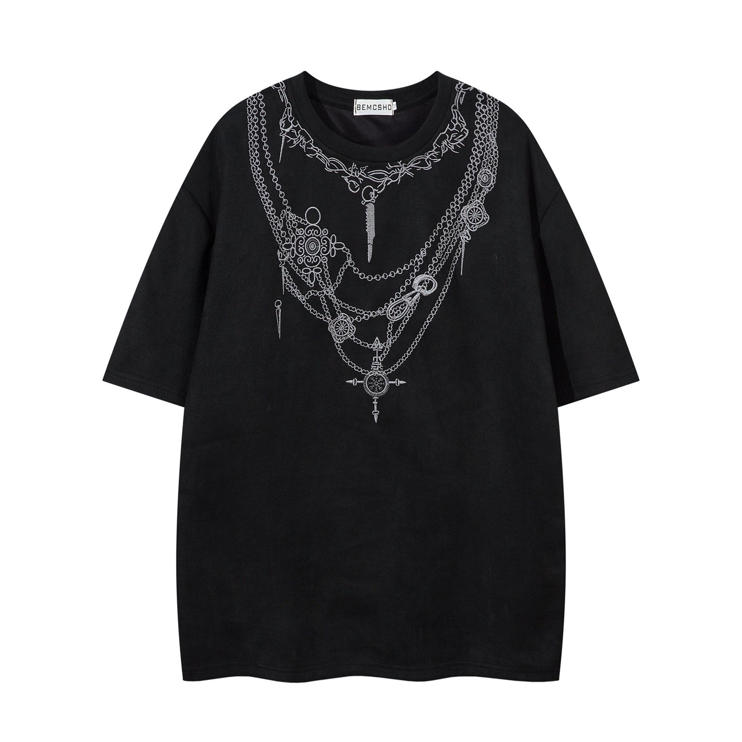 High Street Design Embroidered Deer Suede T-Shirt