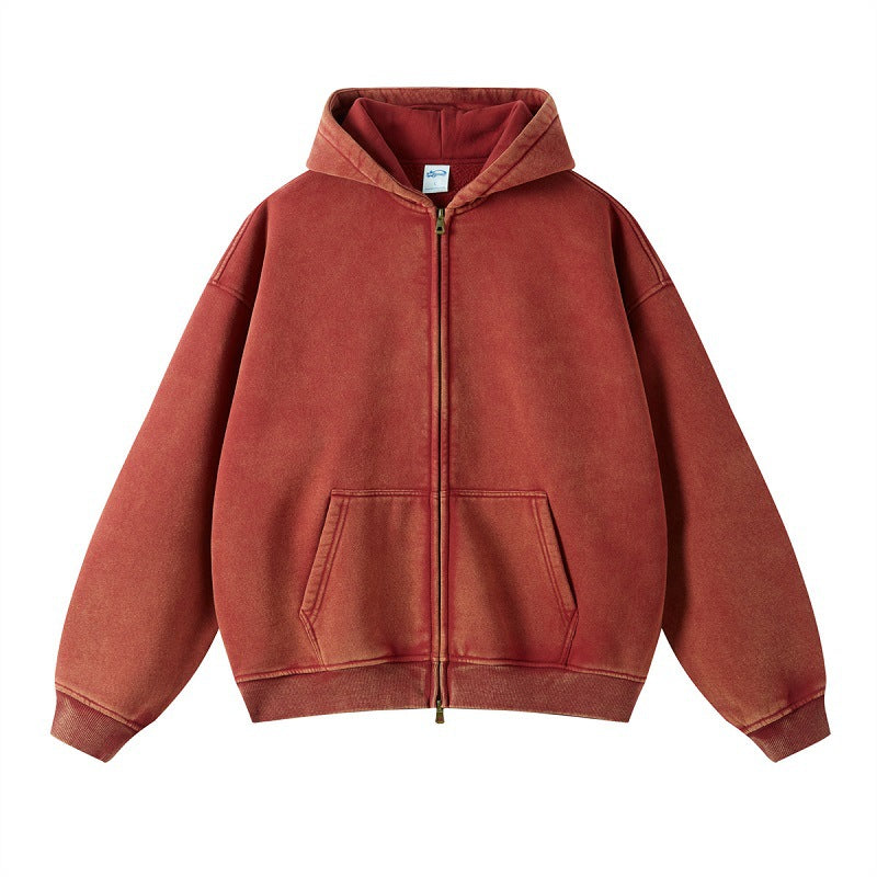 Men's Distressed Fleece Hoodie - Harajuku Style Zipper Sweatshirt