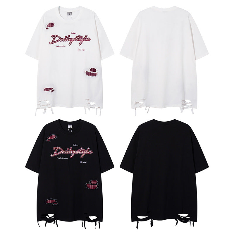 Slashed Design Patchwork Short Sleeve T-Shirt for Men and Women