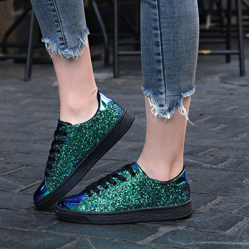 Spring Bling Green Sneakers for Women
