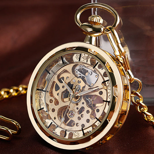Vintage Steampunk Skeleton Pocket Watch Necklace