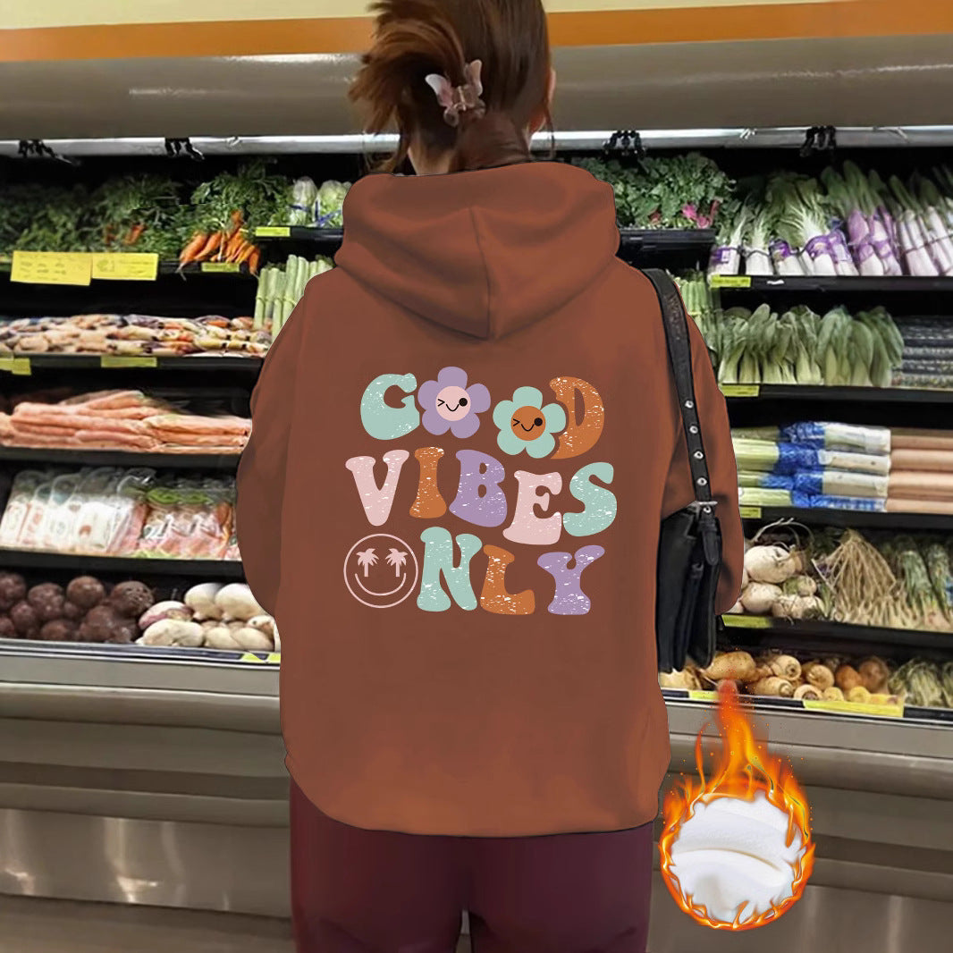 Good Vibes Printed Hoodie Top