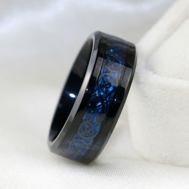 Harajuku Charm Couple Ring Set - Stainless Steel with Blue Zircon