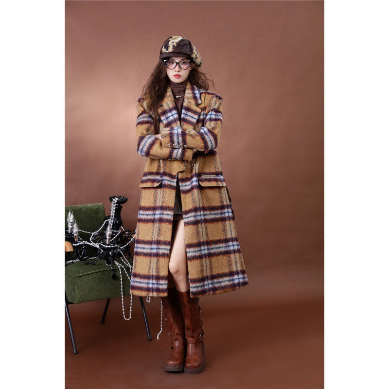 Playful Plaid Woolen Coat for Women - Harajuku Style