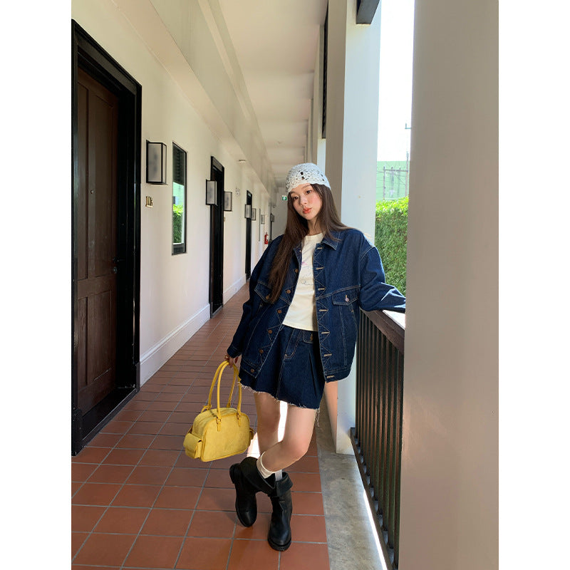 Retro Fluffy Denim Mini Skirt