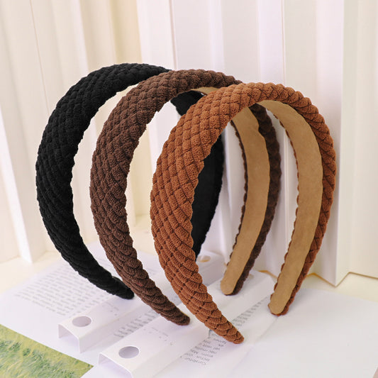 Fashion Corduroy Plaid Wide Brim Hair Bundle Headband F702