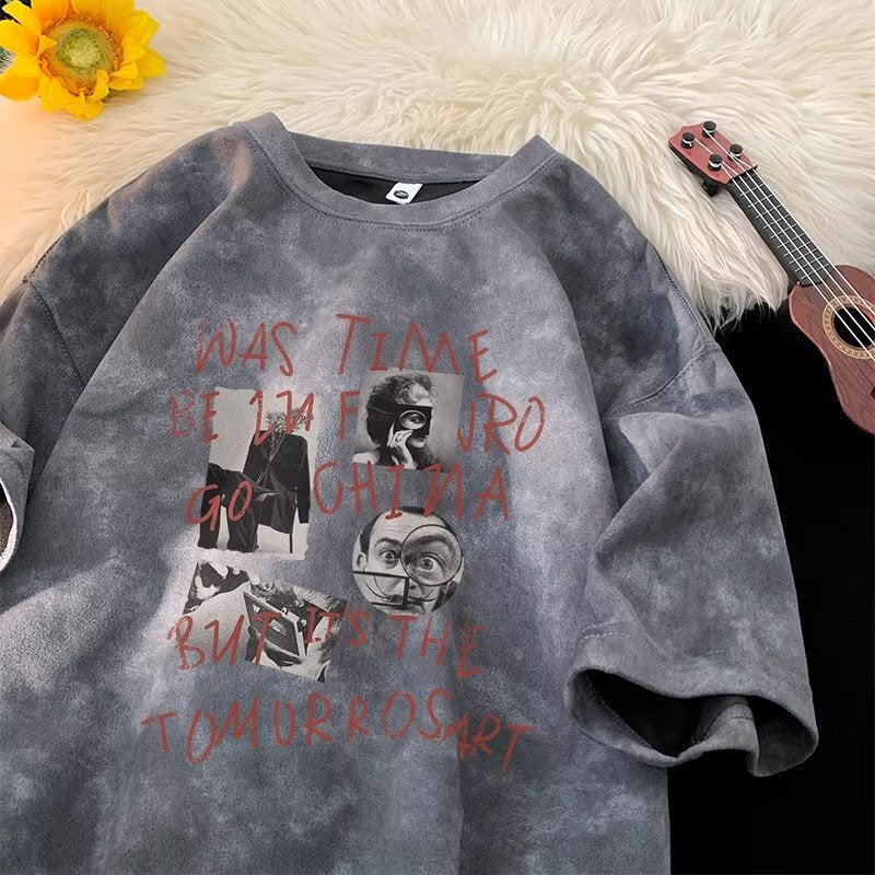 Harajuku Tie-Dye Oversized Short Sleeve T-Shirt — Trendy Couple Loose Round Neck Top