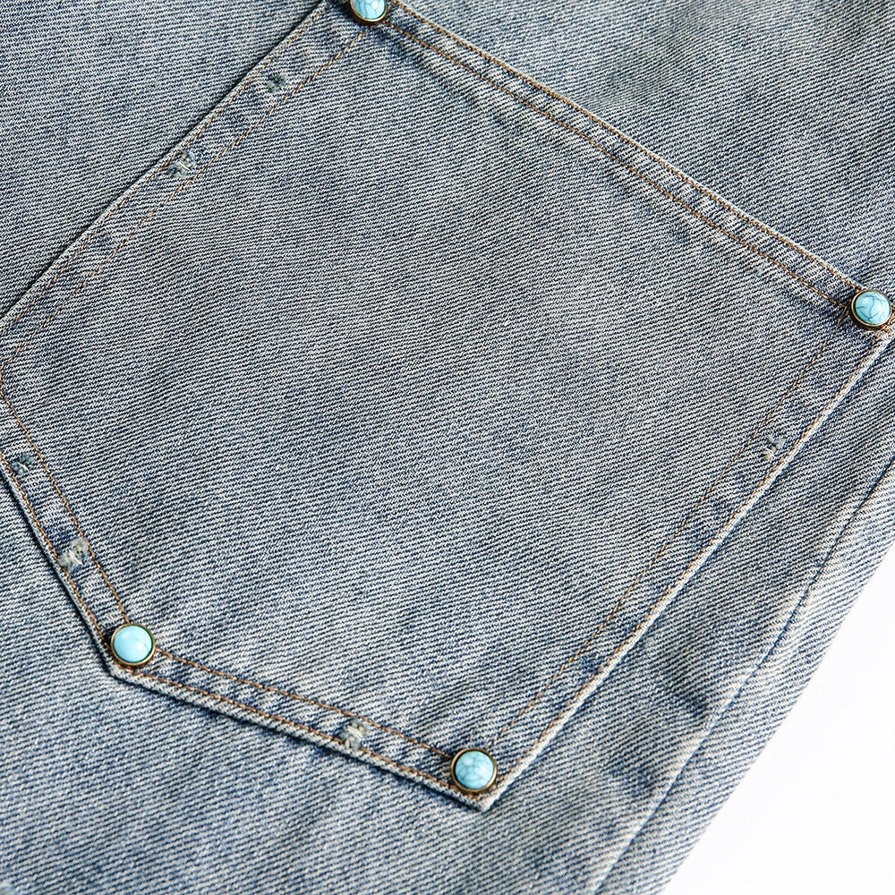 Curved Shape Ripped Denim Pants - Harajuku Style