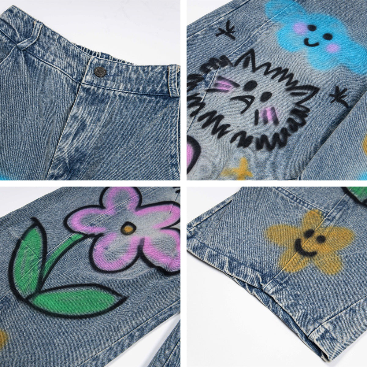 Playful Cartoon Graffiti Wide Leg Jeans