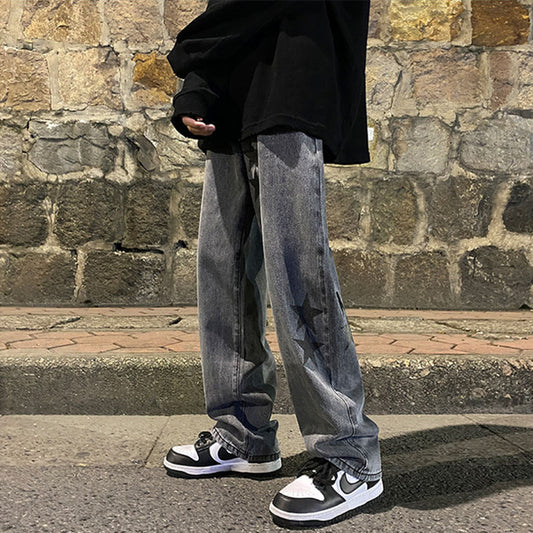 Harajuku Vibe Pentagram Smoke Gray Jeans for Men