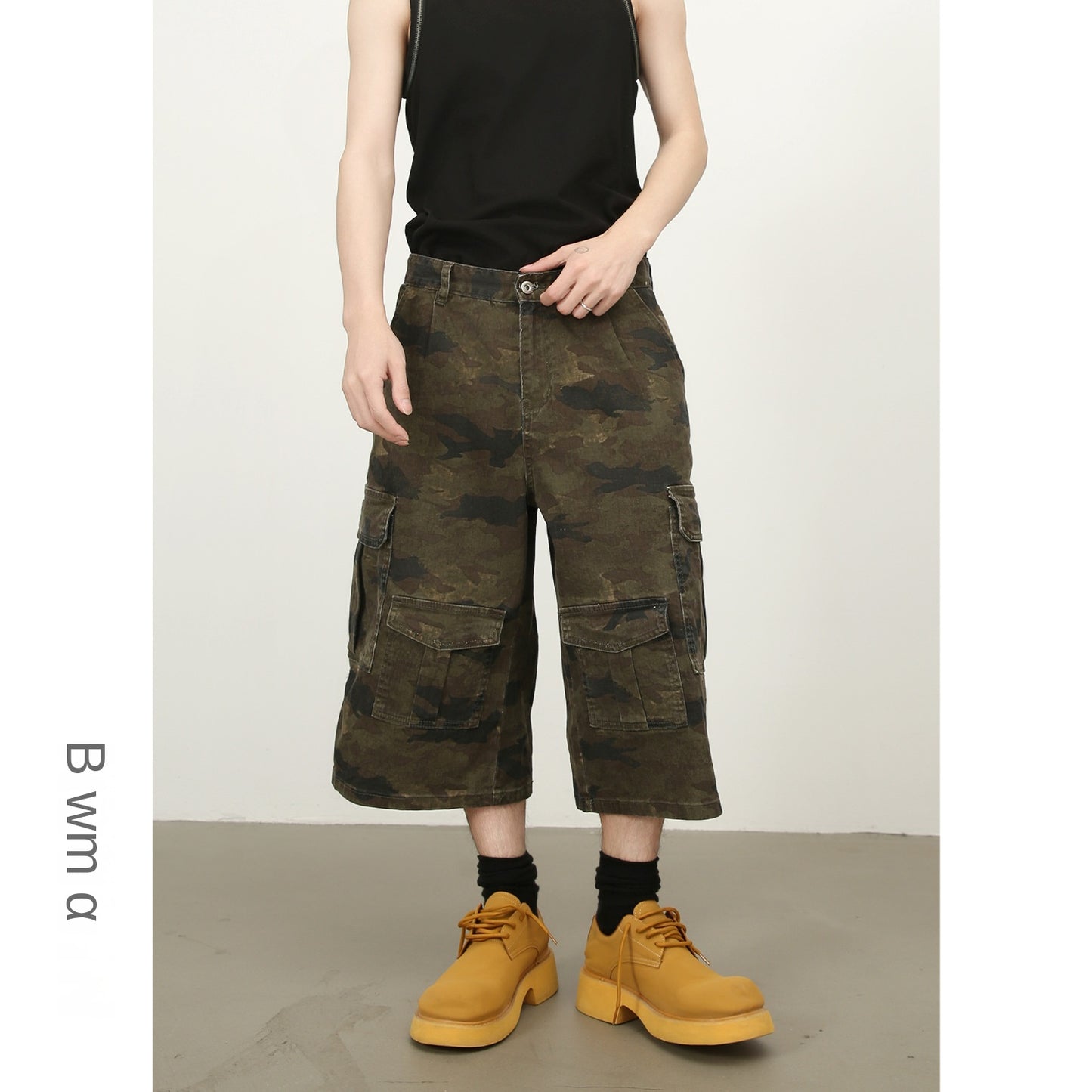 Retro Camouflage Wide-Leg Seven-Quarter Pants