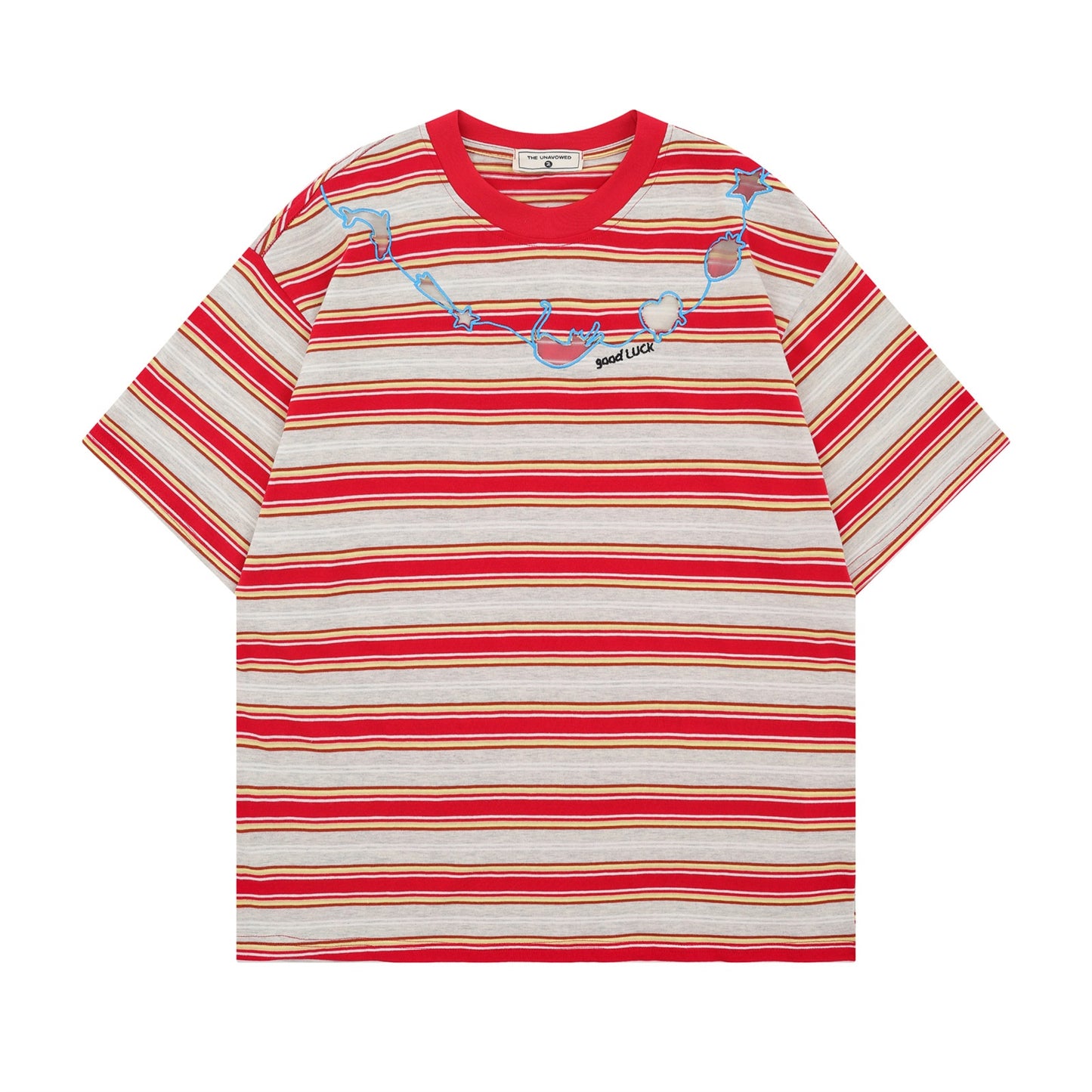 Retro Stripe Cat Embroidery T-Shirt
