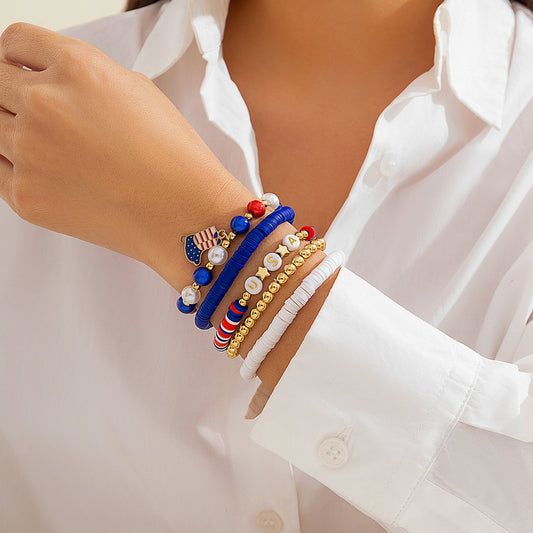 Independence Day Soft Ceramic Beaded Letter Bracelet
