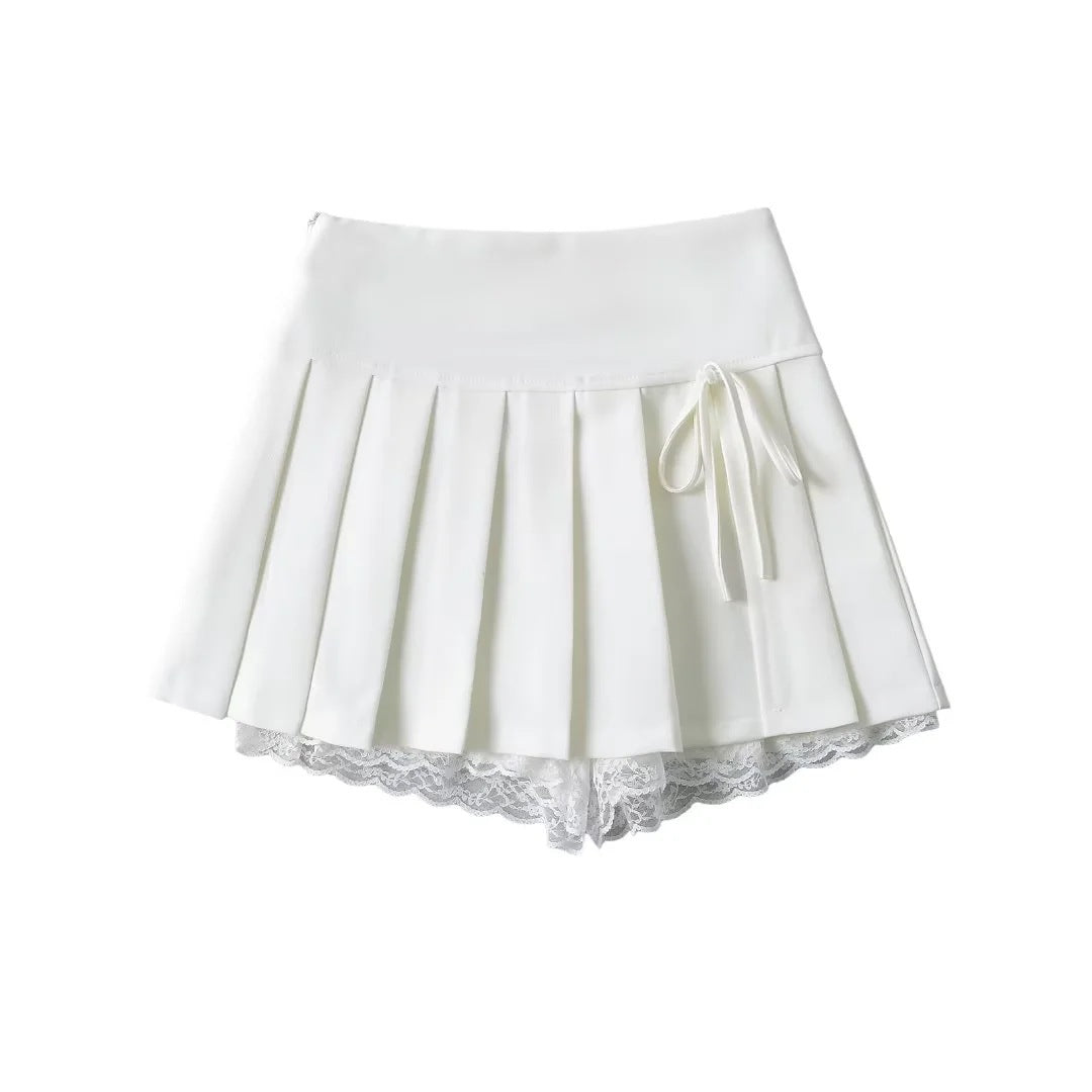 Bow Lace Pleated Skirt
