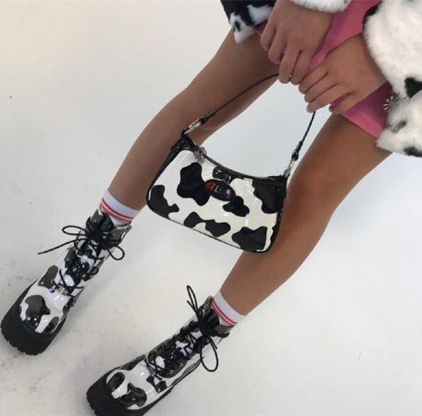 Kawaii Cow Pattern Mini Baguette Bag