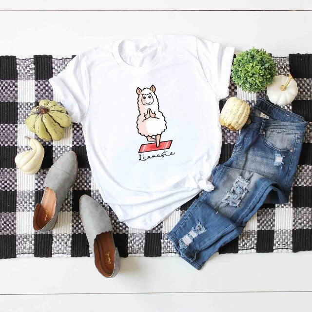 Summer Cotton T-Shirt for Women Plus Size 5XL White Cute Cartoon Sheep Graphic Tee